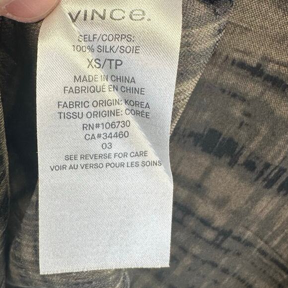 Vince 100% Silk Long Sleeve Button Front Brown Striped Tunic Blouse Womens XS - Picture 14 of 16